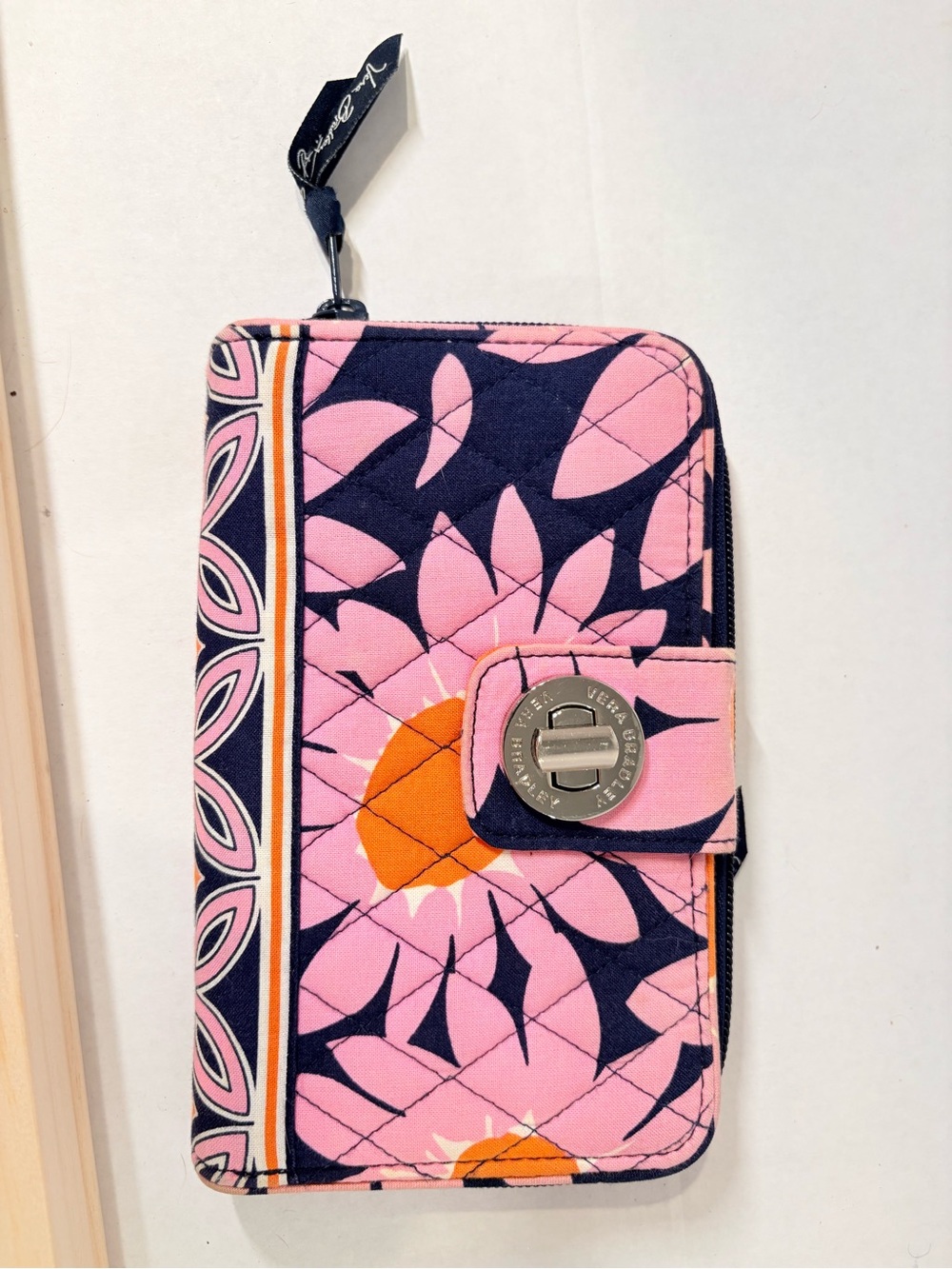 Vera Bradley Navy and Pink Floral Turn-Lock Wallet- ‘Loves Me’